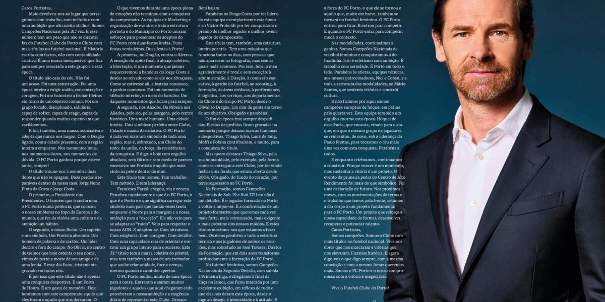 André Villas-Boas Assina Editorial “Porto de Honra” na Revista Dragões