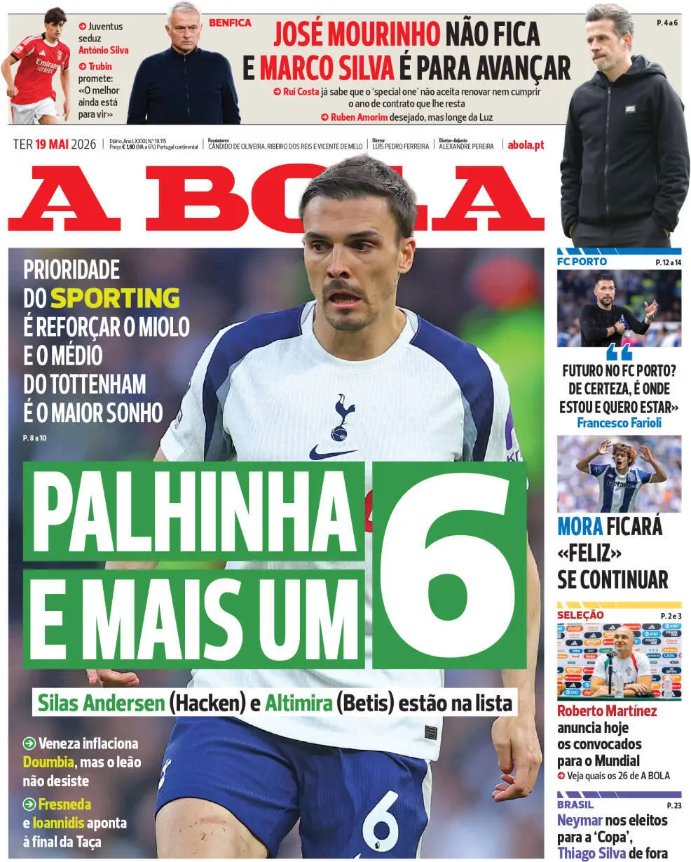 Capa do Jornal “A Bola” – 19/05/2026
