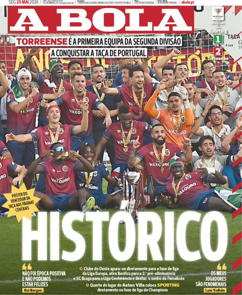 Capa do Jornal “A Bola” – 25/05/2026 – A Bola