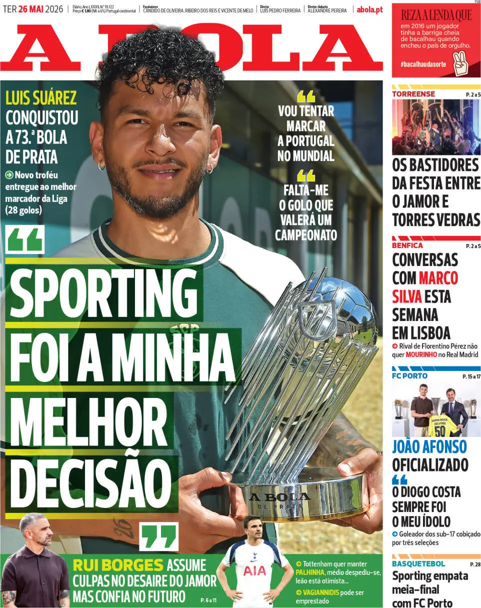 Capa do Jornal “A Bola” – 26/05/2026