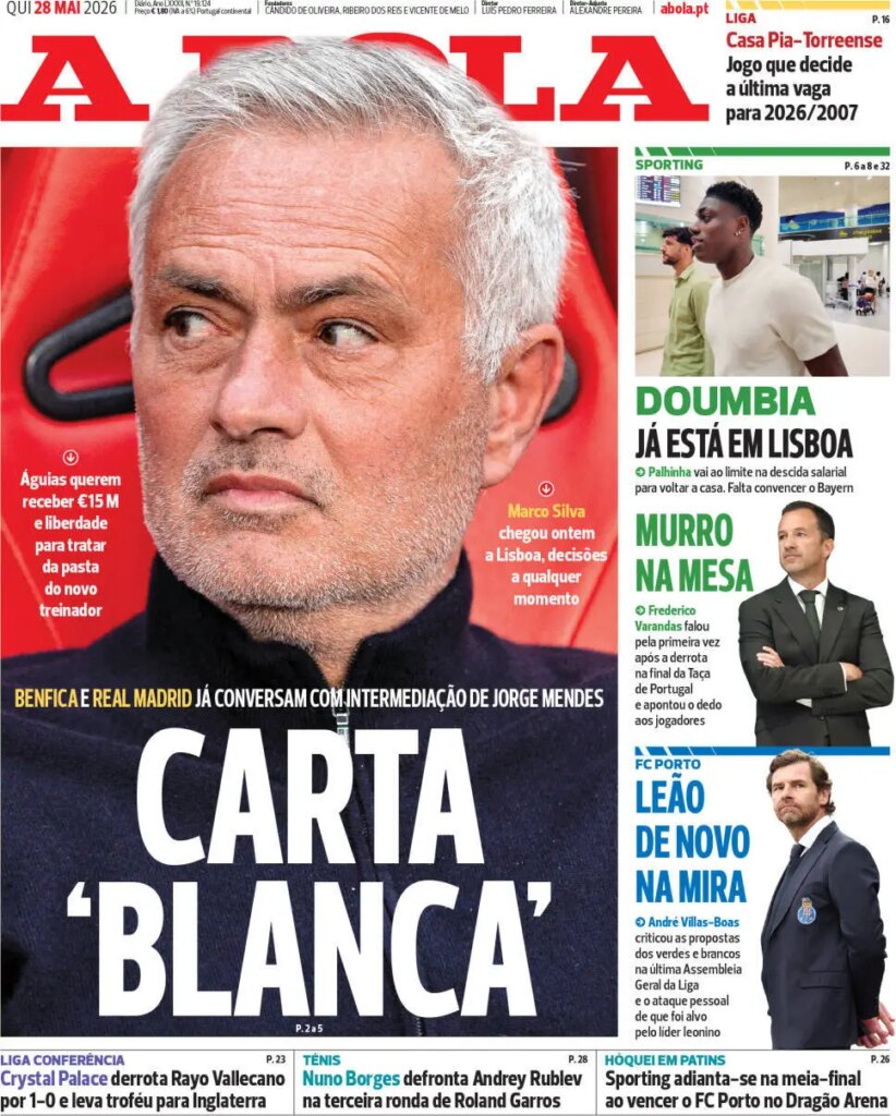 Capa A Bola de 28 Mai 2026 — FC Porto