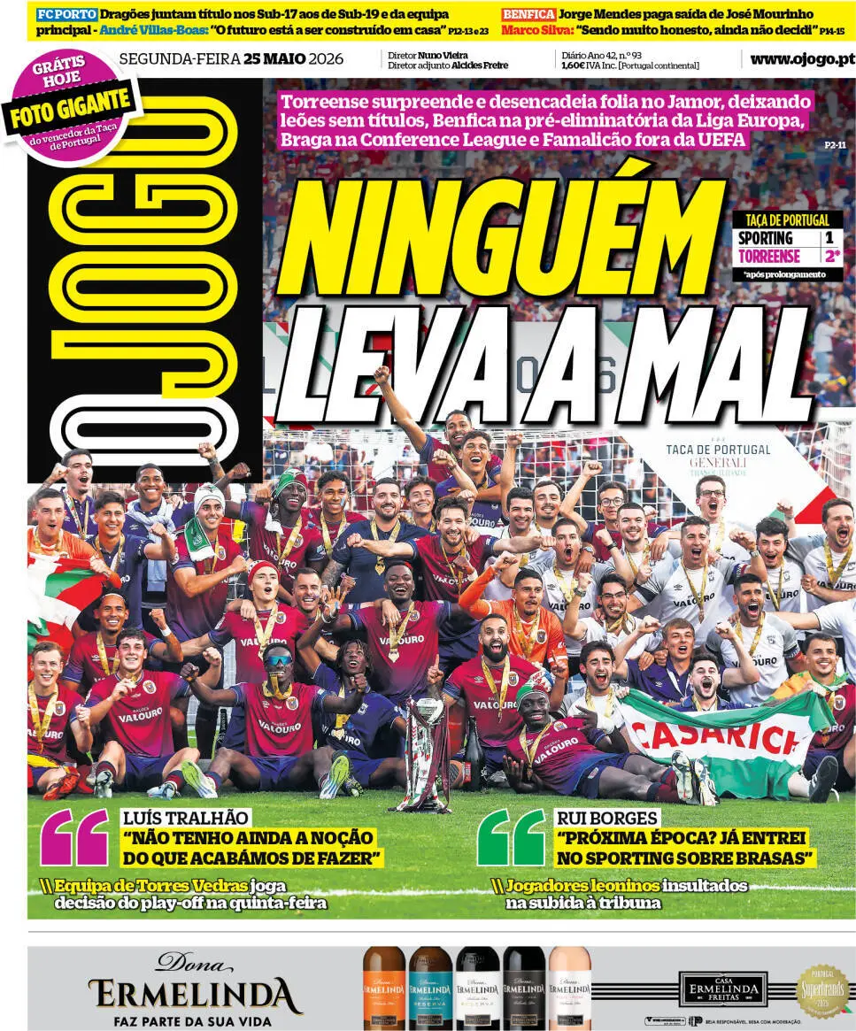 Capa do Jornal “O Jogo” – 25/05/2026