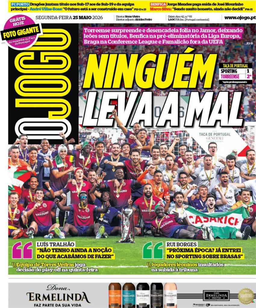 Capa do Jornal “O Jogo” – 25/05/2026 – O Jogo