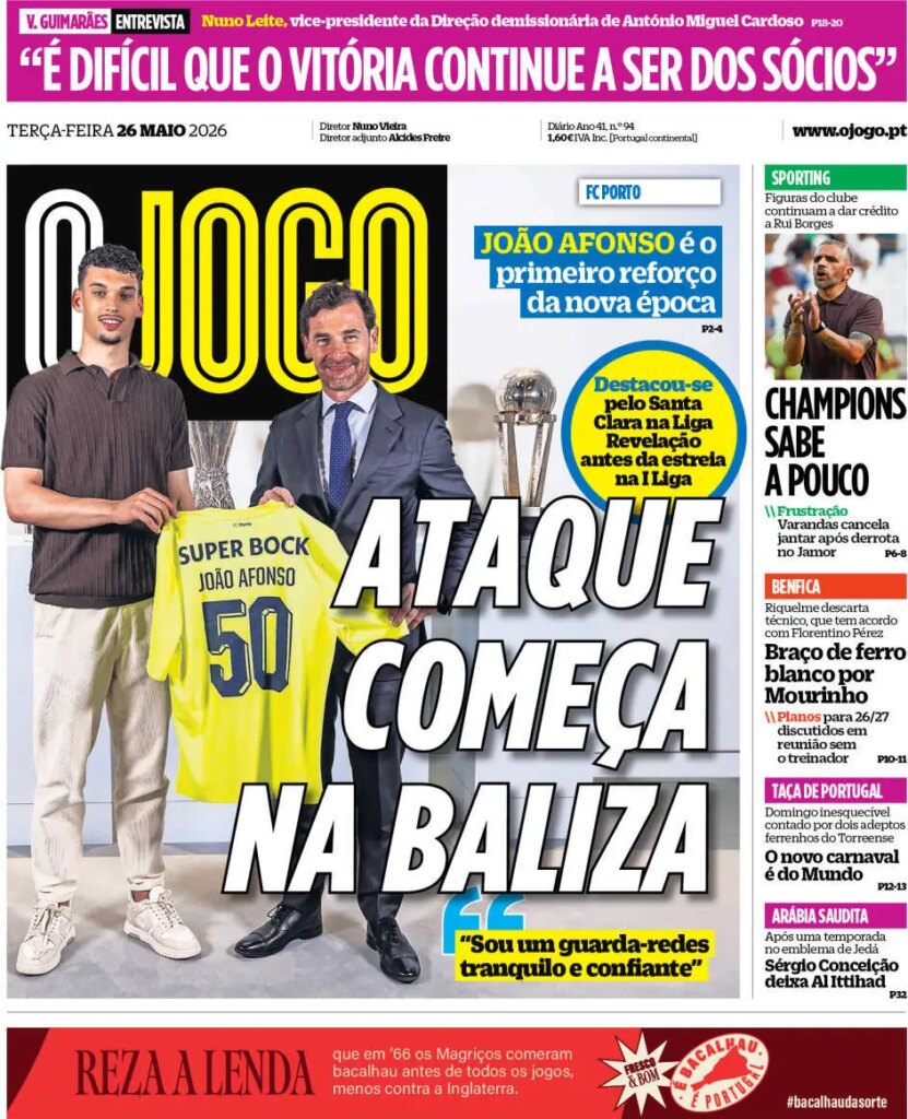 Capa do Jornal "O Jogo" - 26/05/2026 - Super Portistas - A Voz dos Adeptos do FC Porto