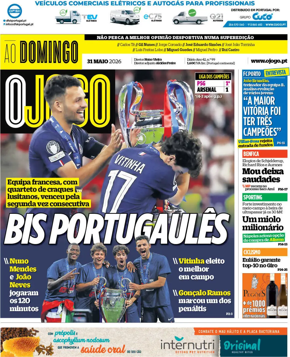 Capa do Jornal “O Jogo” – 31/05/2026