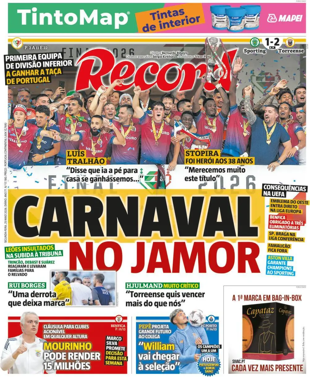 Capa do Jornal “Record” – 25/05/2026