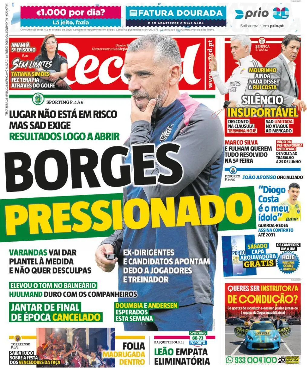 Capa do Jornal “Record” – 26/05/2026