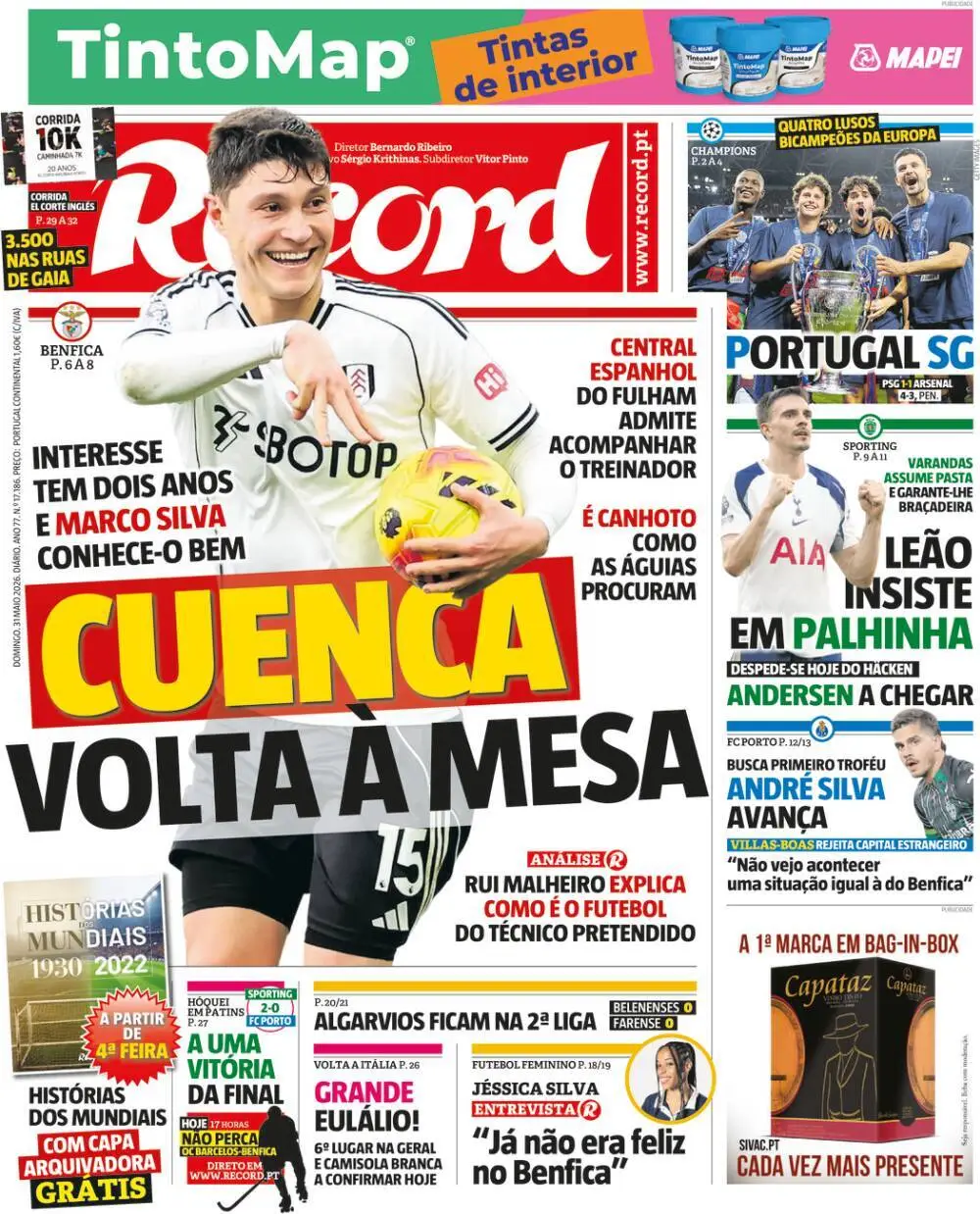 Capa do Jornal “Record” – 31/05/2026