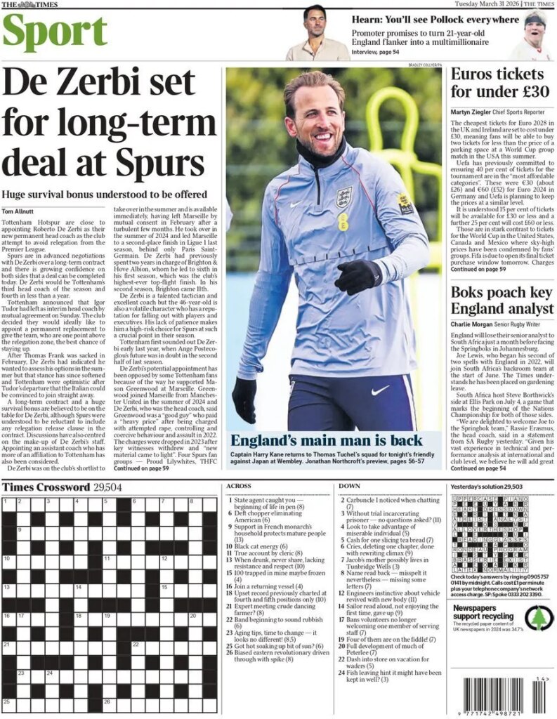 Capa Capas Jornais de 31 Mar 2026 — FC Porto