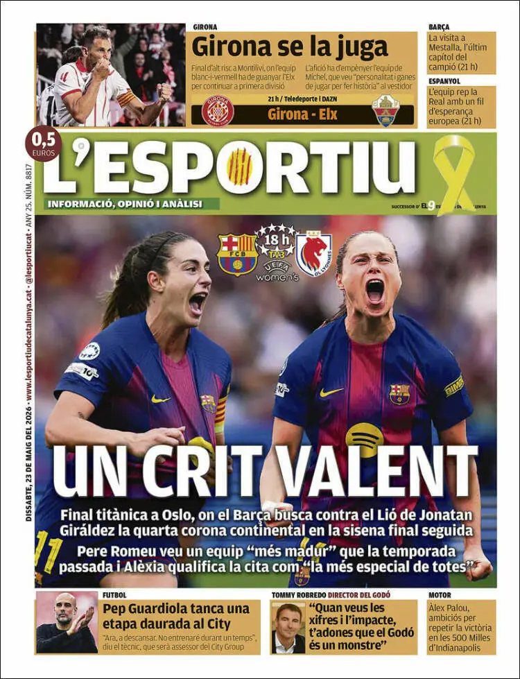 Capa do Jornal “Capa – L’Esportiu – capa de hoje” – 23/05/2026
