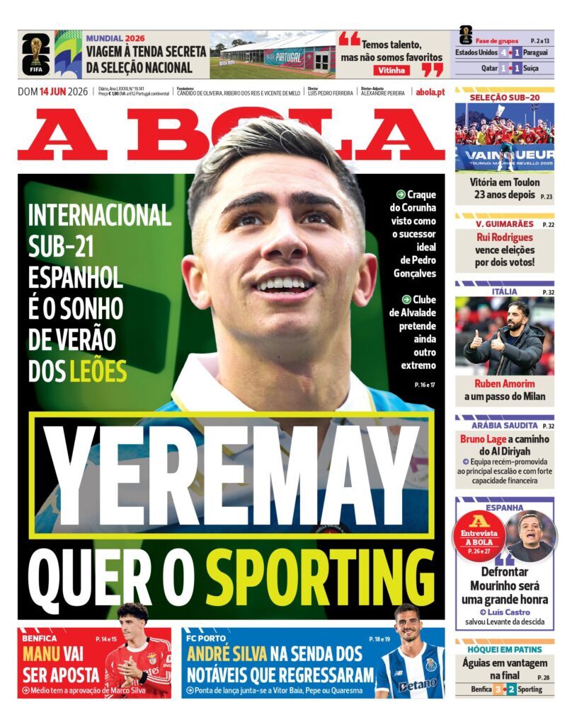 Capa A Bola de 14 Jun 2026 — FC Porto