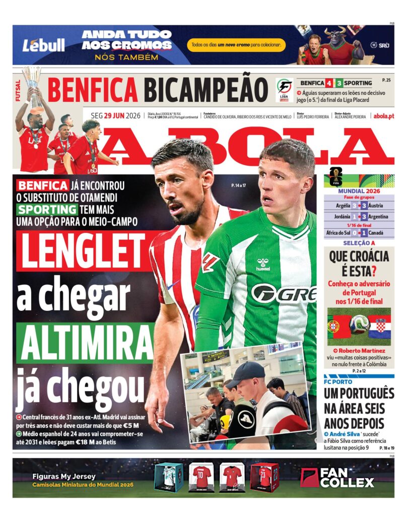 Capa A Bola de 29 Jun 2026 — FC Porto