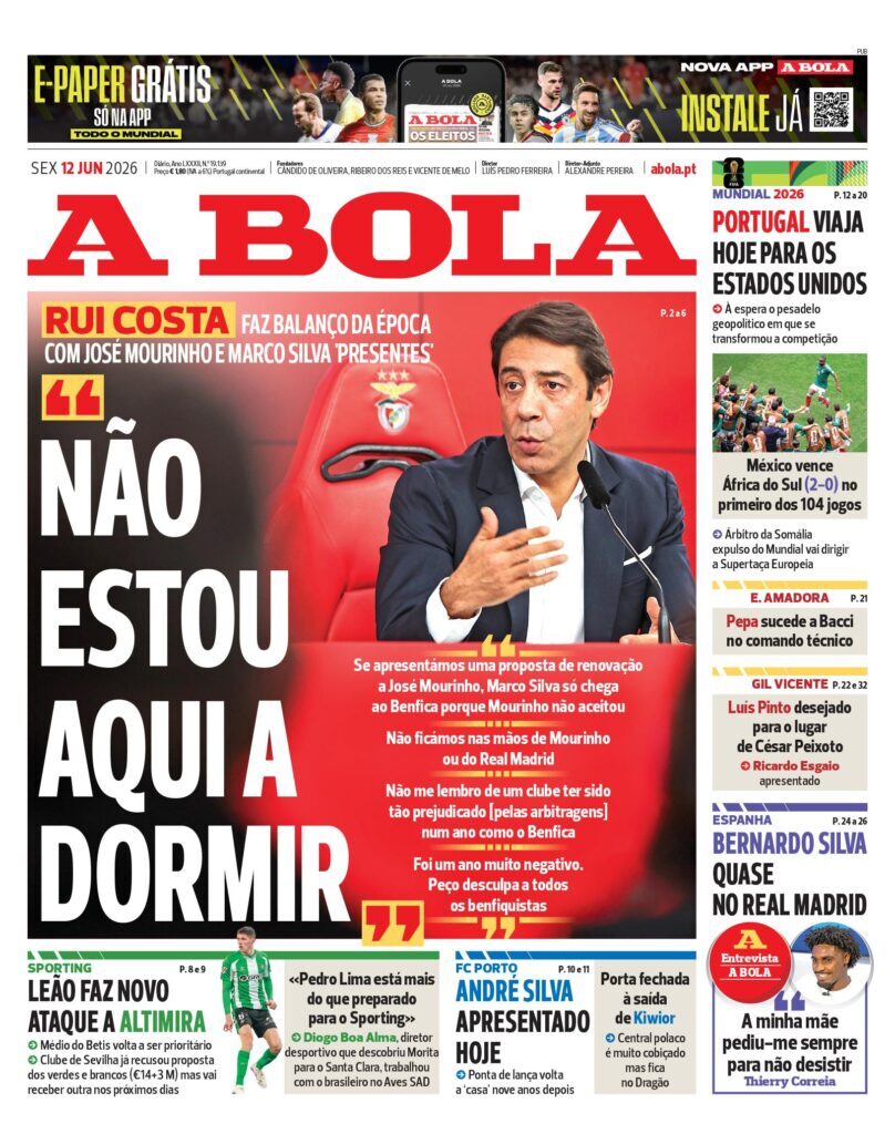 Capa A Bola de 12 Jun 2026 — FC Porto