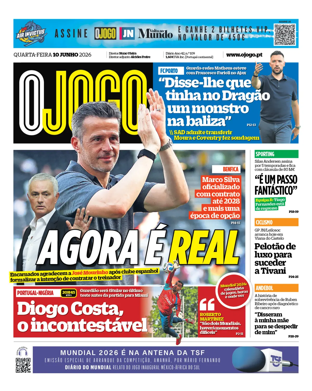Capa do Jornal “O Jogo” – 10/06/2026