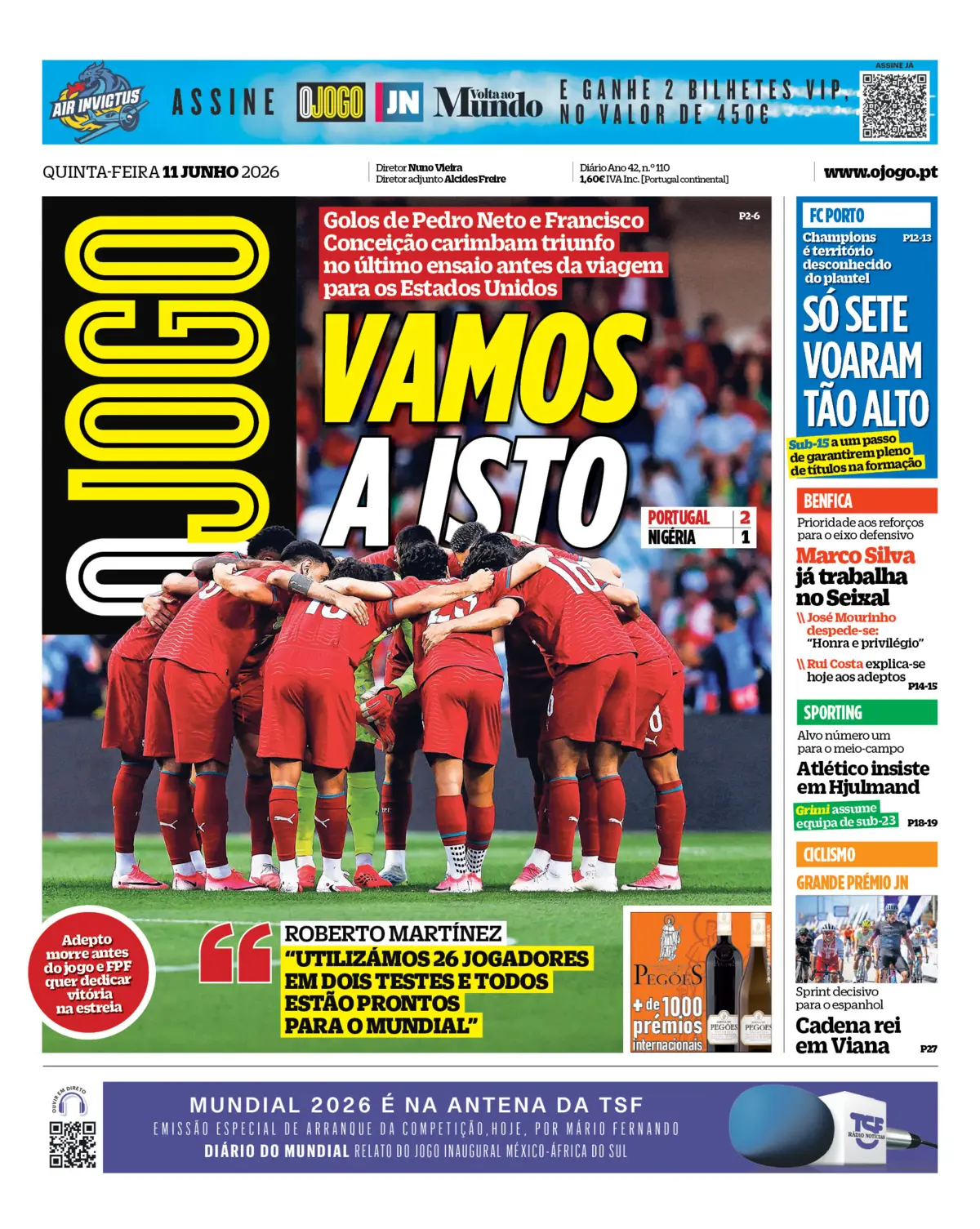Capa do Jornal “O Jogo” – 11/06/2026