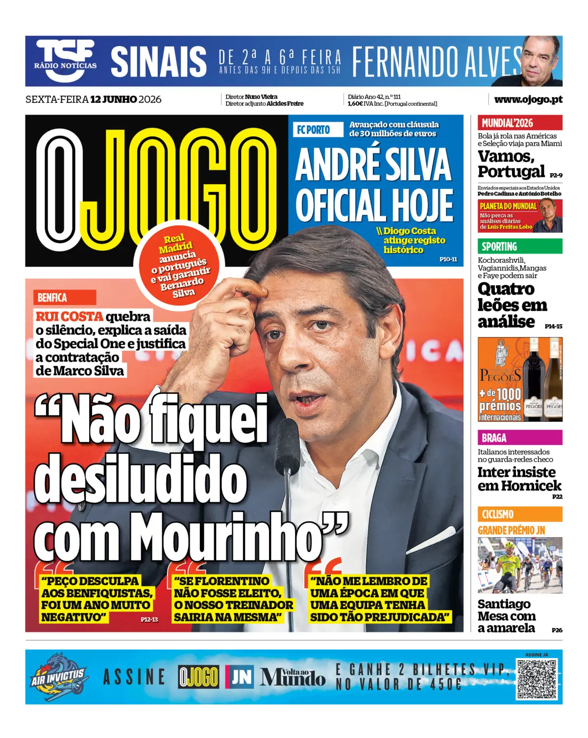 Capa do Jornal “O Jogo” – 12/06/2026