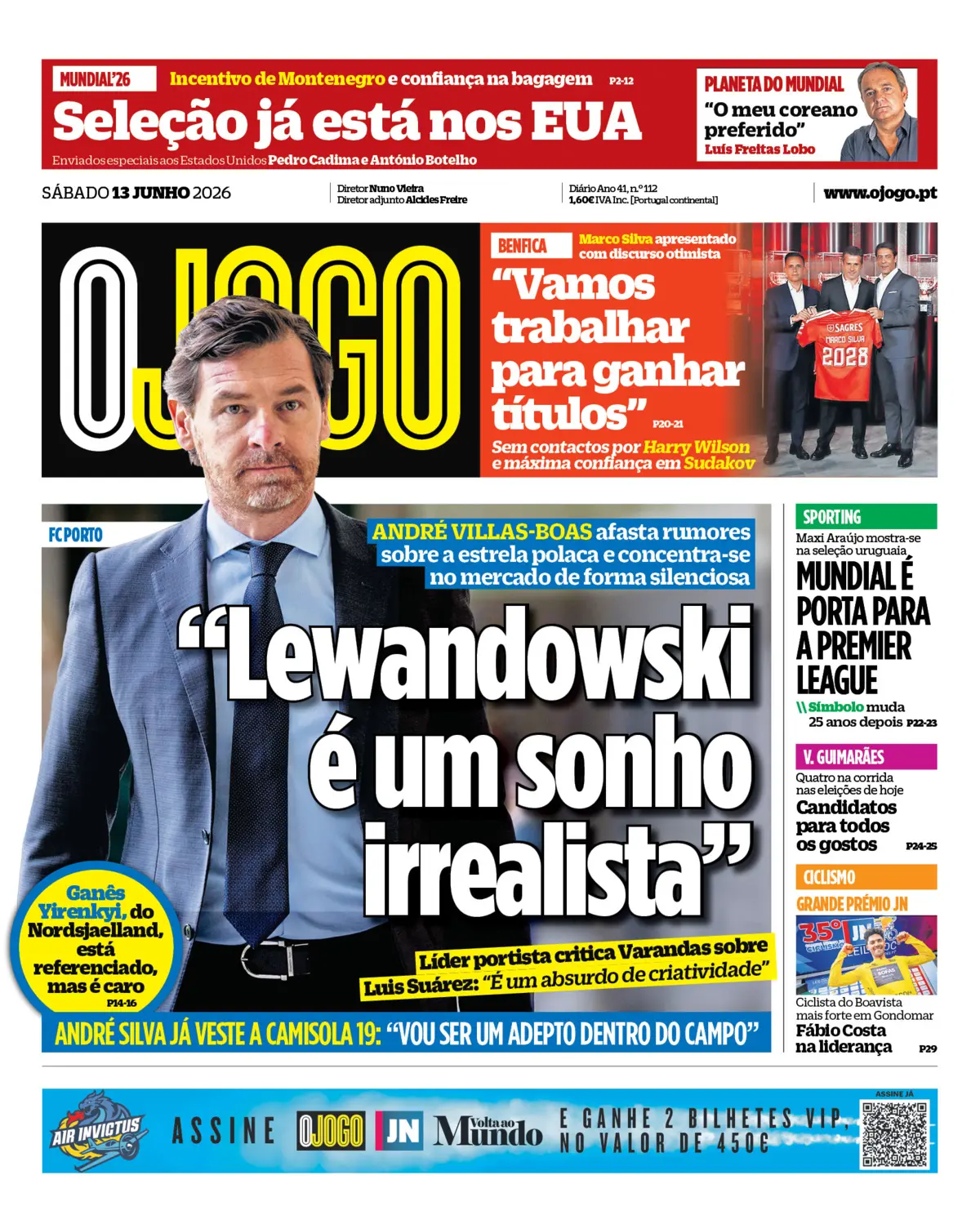 Capa do Jornal “O Jogo” – 13/06/2026