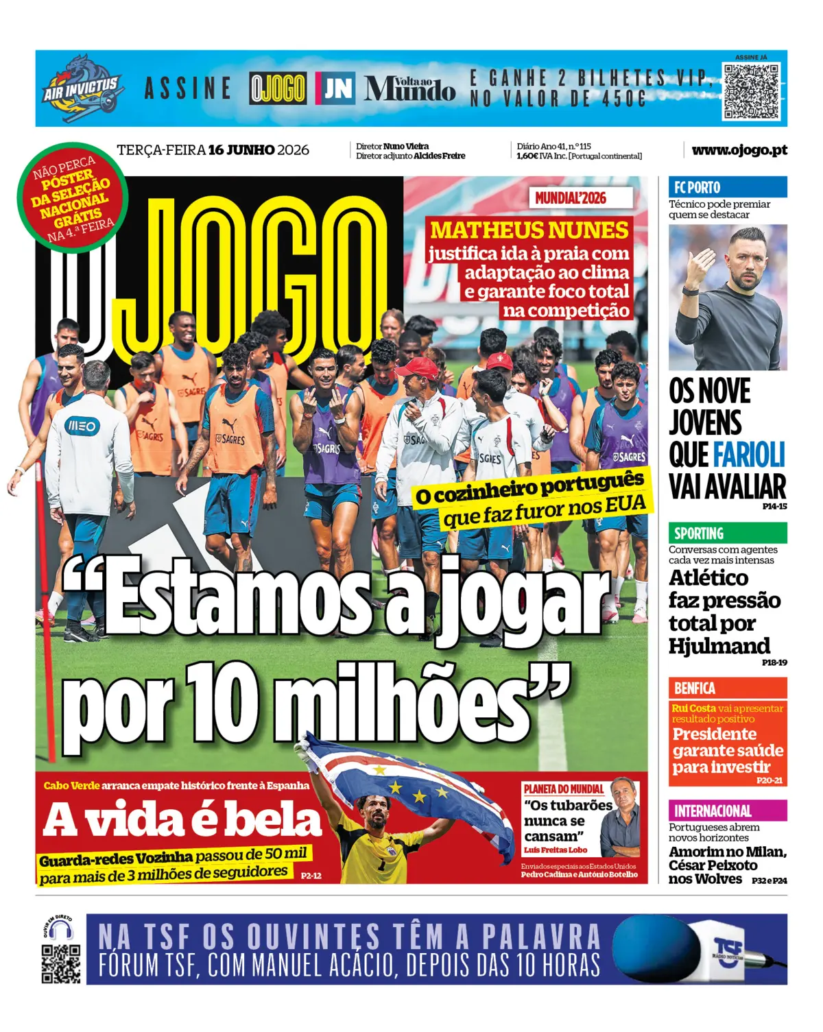 Capa do Jornal “O Jogo” – 16/06/2026