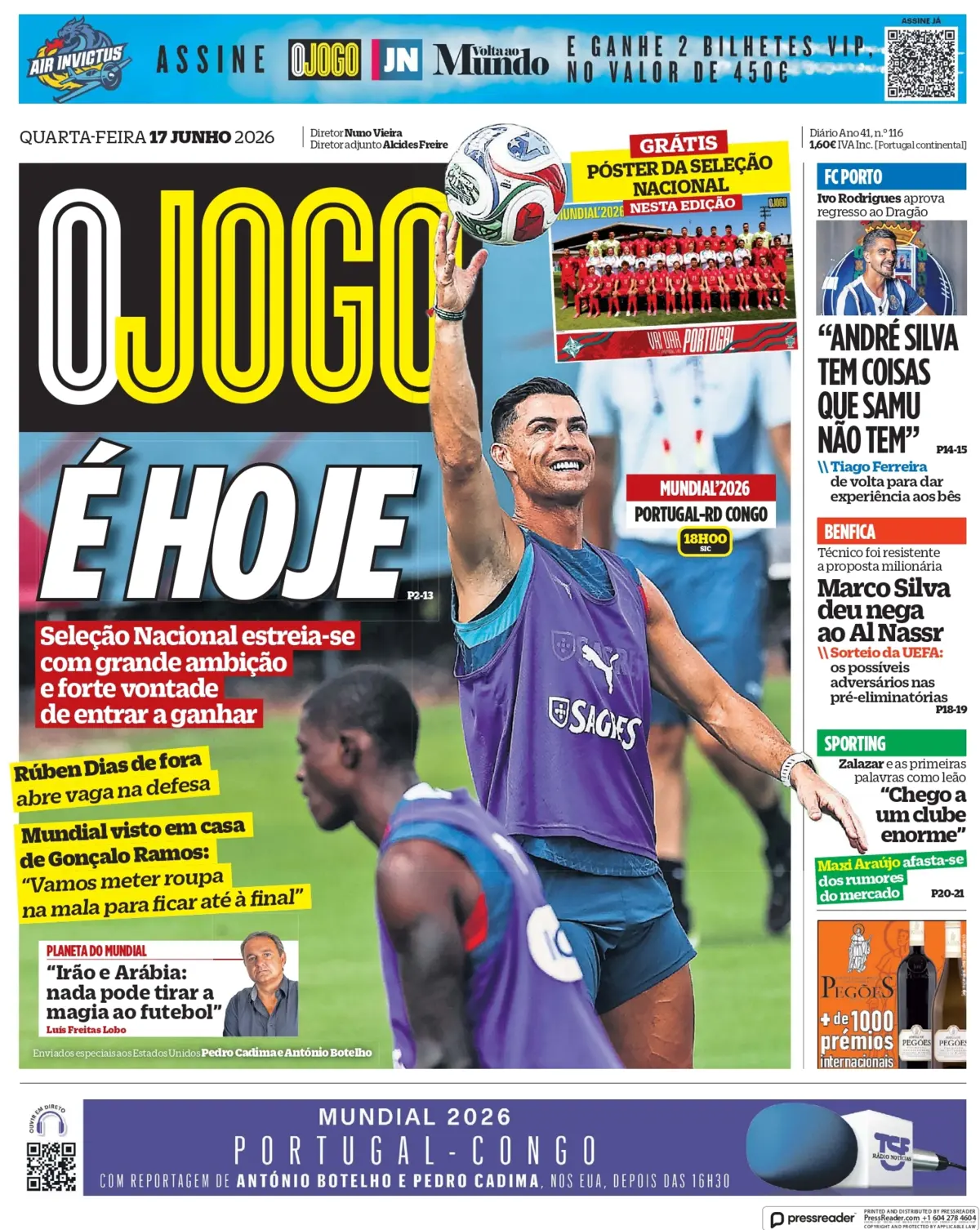Capa do Jornal “O Jogo” – 17/06/2026