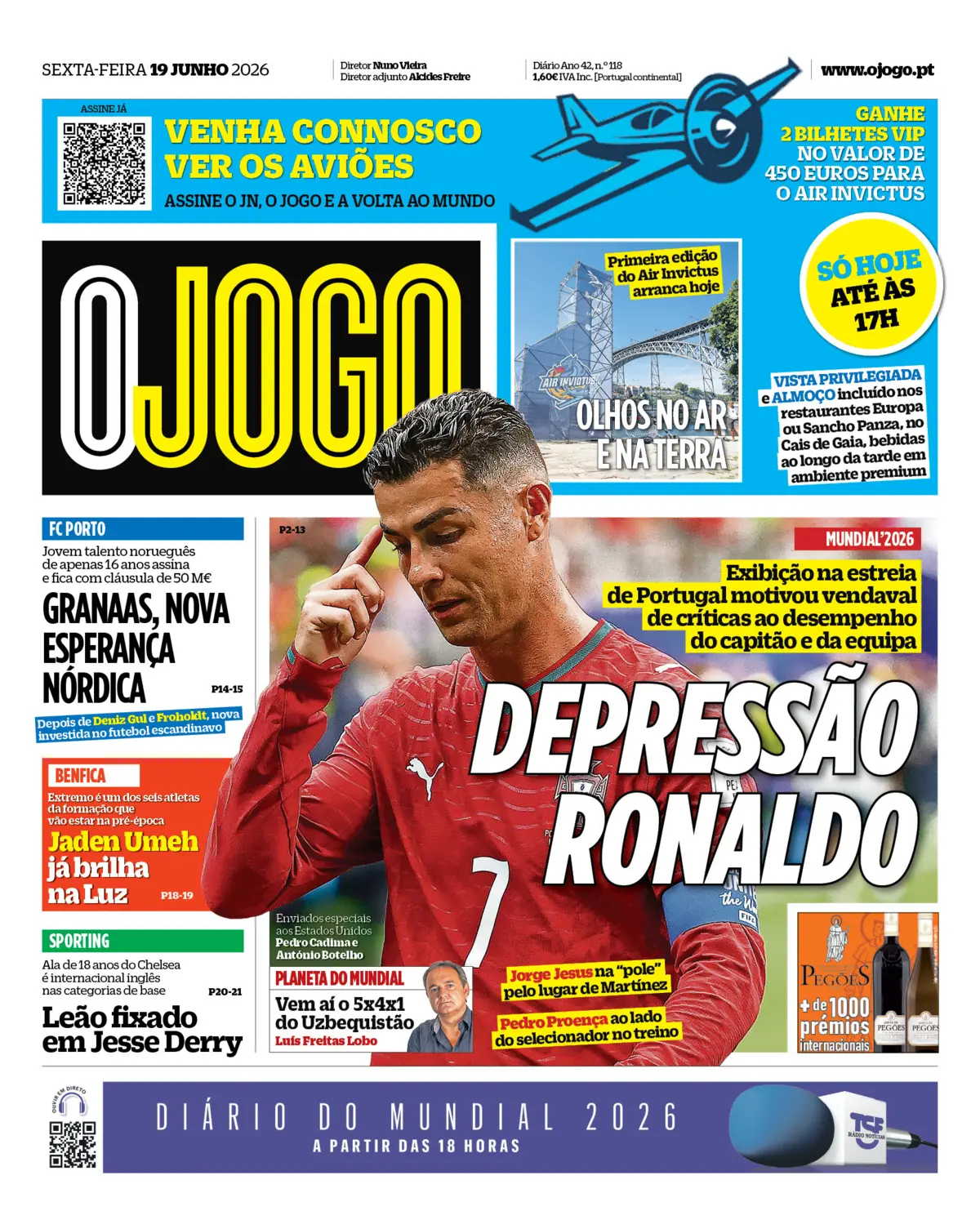 Capa do Jornal “O Jogo” – 19/06/2026
