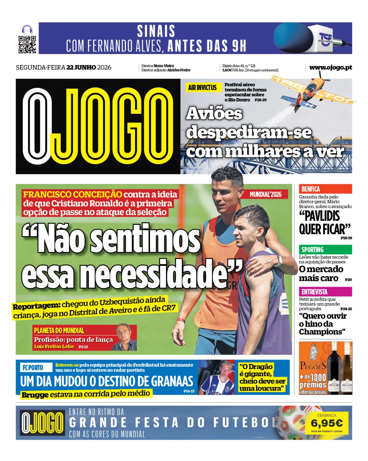 Capa do Jornal “O Jogo” – 22/06/2026