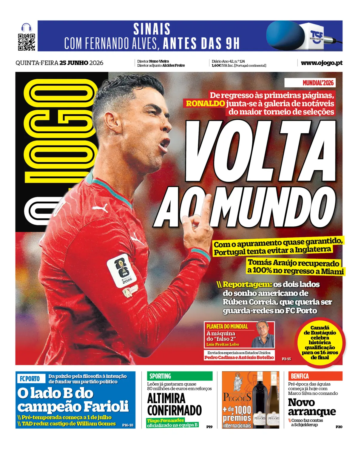 Capa do Jornal “O Jogo” – 25/06/2026