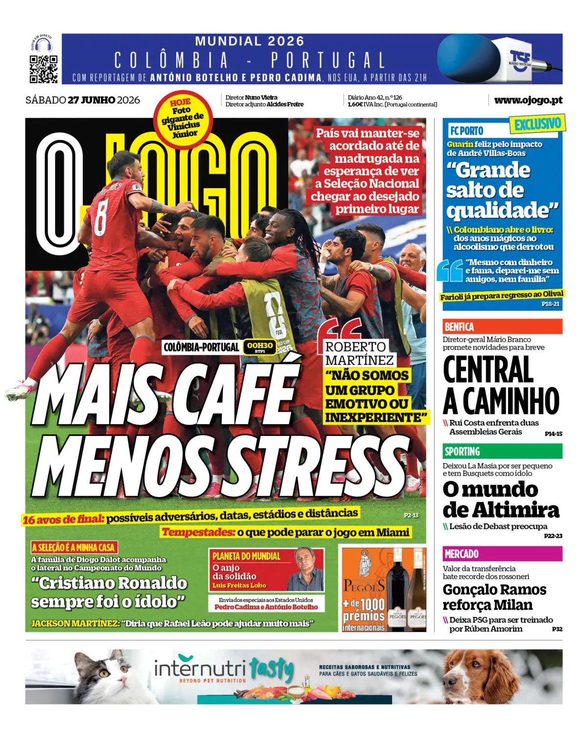 Capa do Jornal “O Jogo” – 27/06/2026