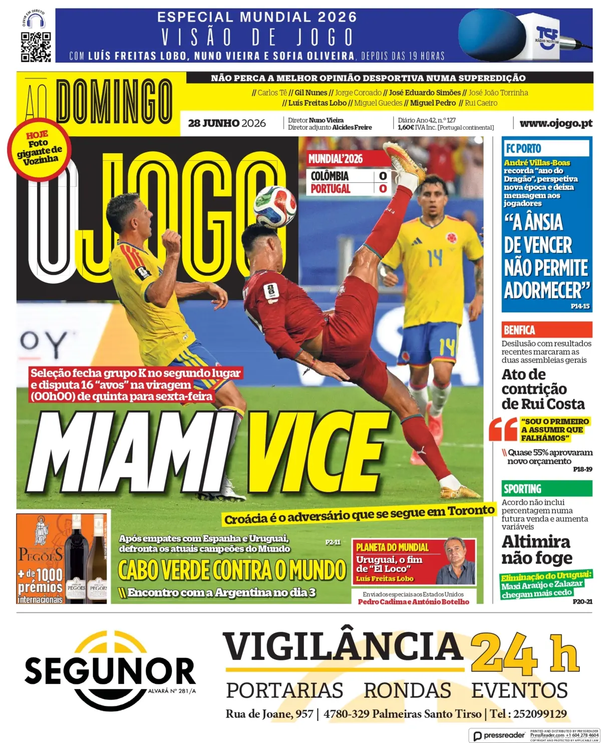 Capa do Jornal “O Jogo” – 28/06/2026