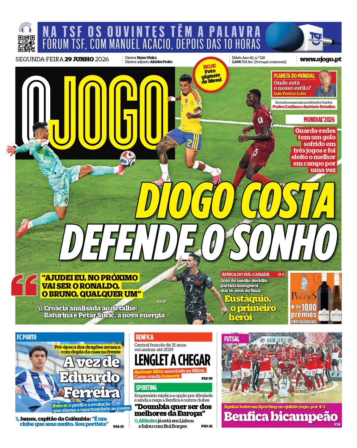 Capa do Jornal “O Jogo” – 29/06/2026