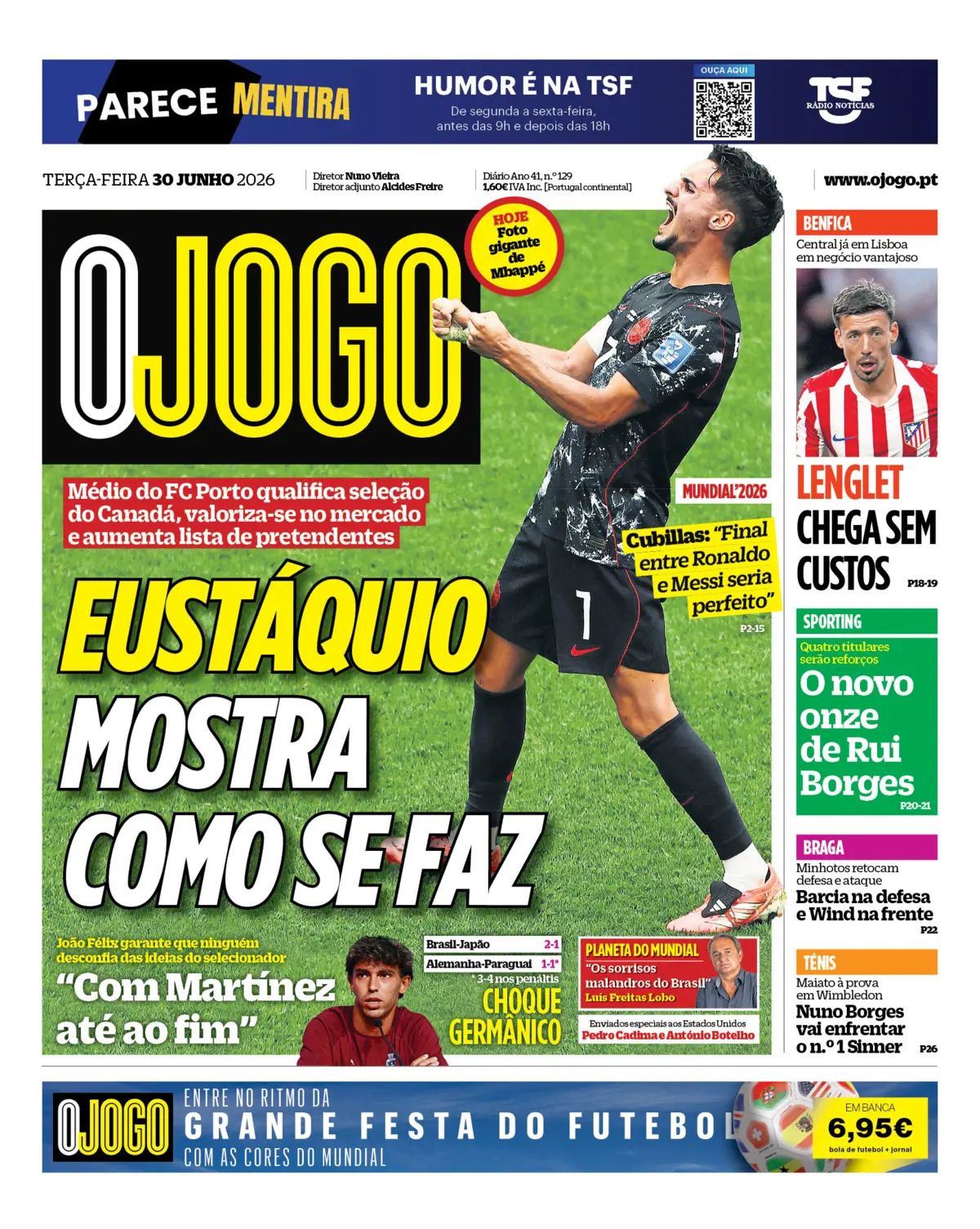 Capa do Jornal “O Jogo” – 30/06/2026