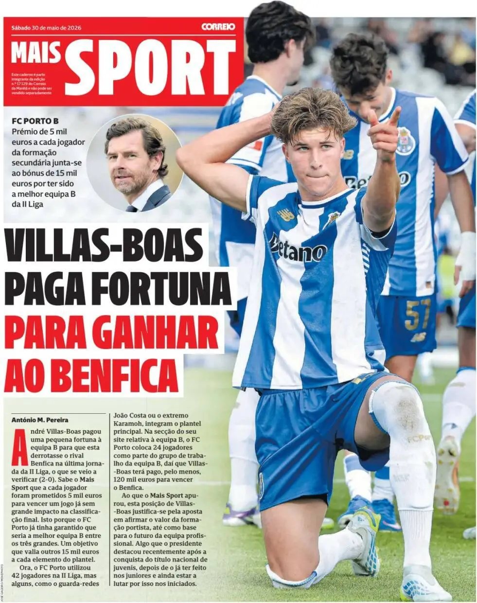 Capa do Jornal “Capa – Correio da Manhã Mais Sport – capa de hoje” – 30/05/2026