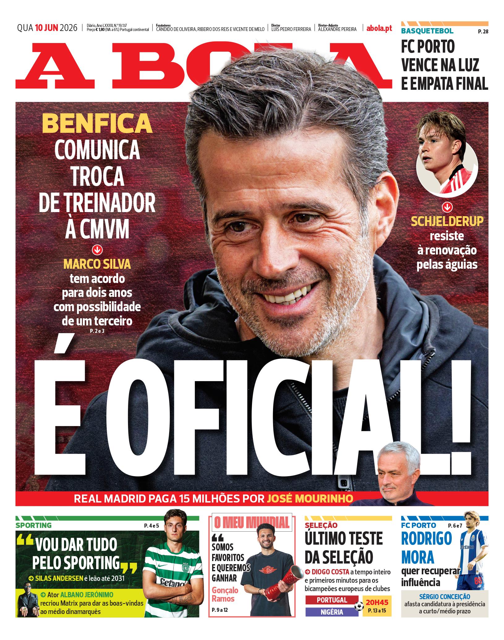 Capa do Jornal “A Bola” – 10/06/2026