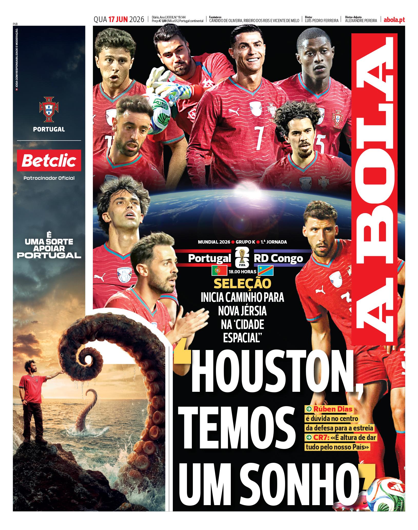 Capa do Jornal “A Bola” – 17/06/2026