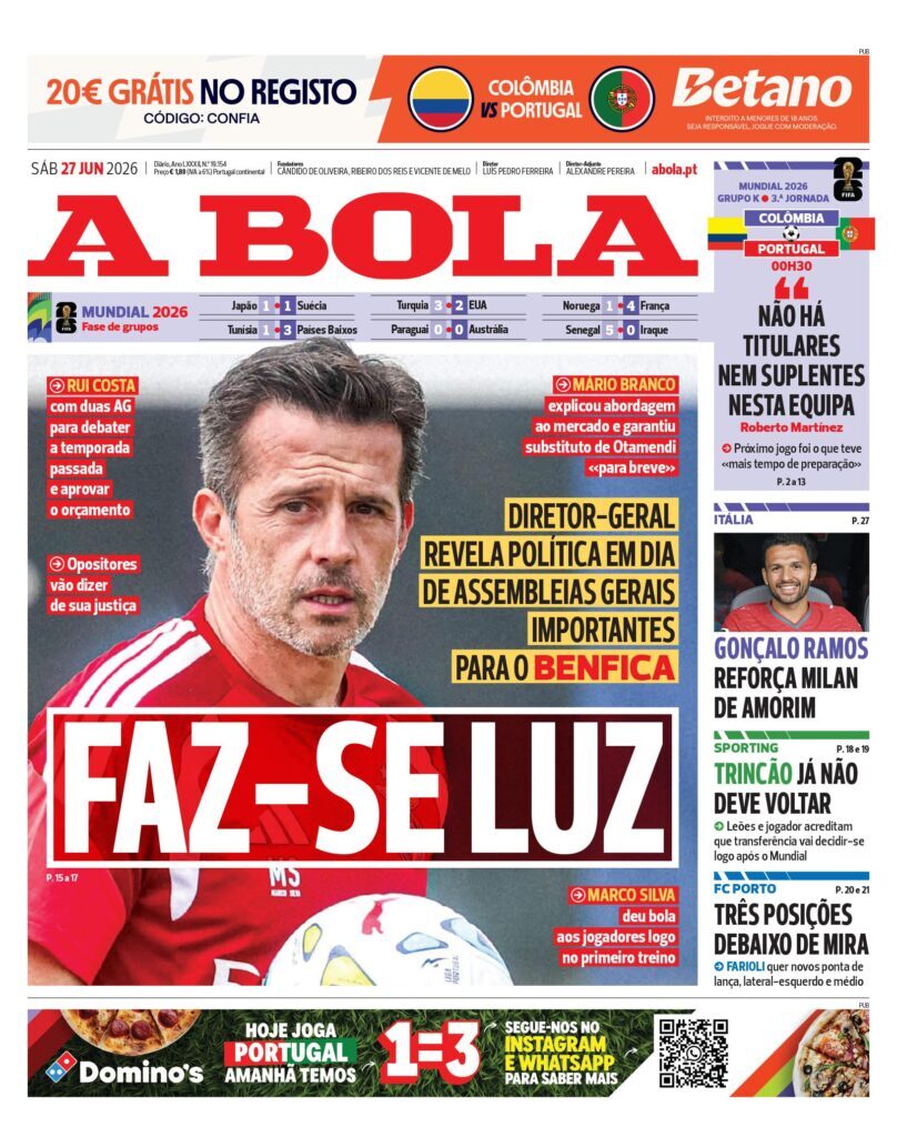 Capa A Bola de 27 Jun 2026 — FC Porto