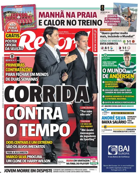 Capa do Jornal “Record” – 14/06/2026