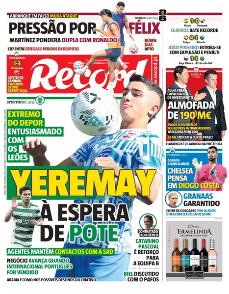 Capa do Jornal “Record” – 19/06/2026