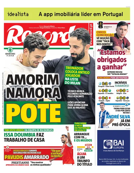 Capa do Jornal “Record” – 22/06/2026