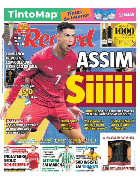 Capa do Jornal “Record” – 24/06/2026
