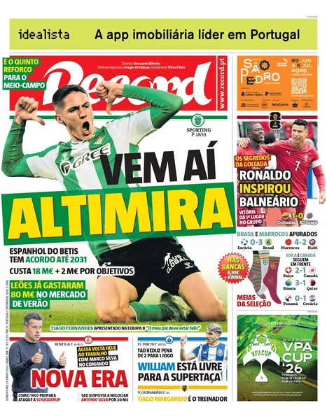 Capa do Jornal “Record” – 25/06/2026