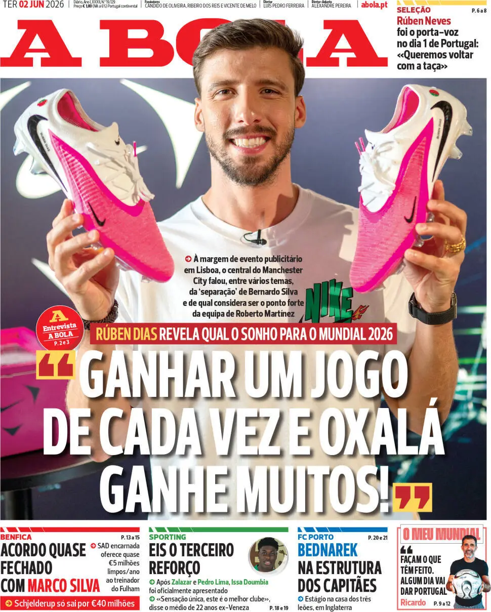 Capa do Jornal “A Bola” – 02/06/2026