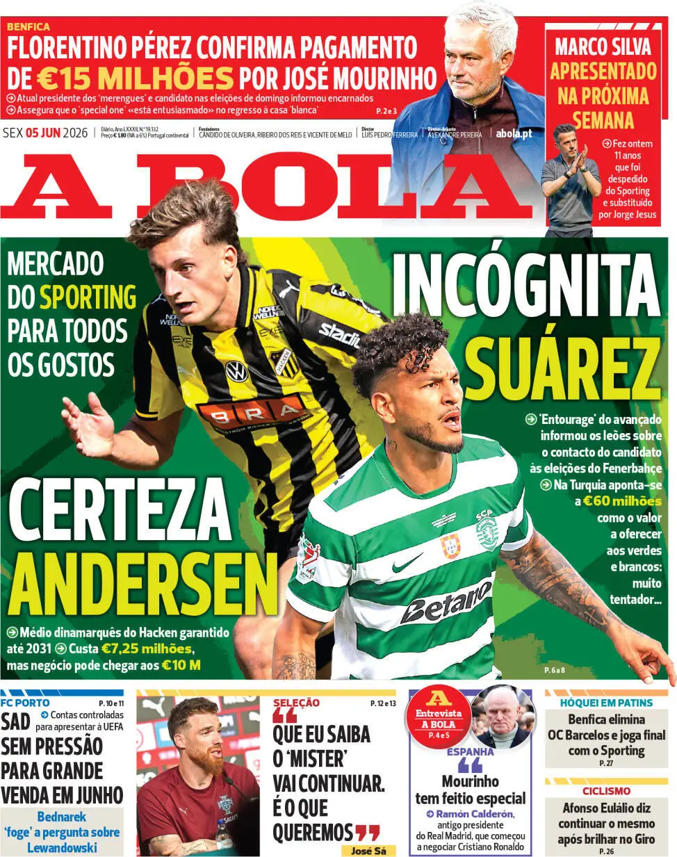 Capa do Jornal “A Bola” – 05/06/2026