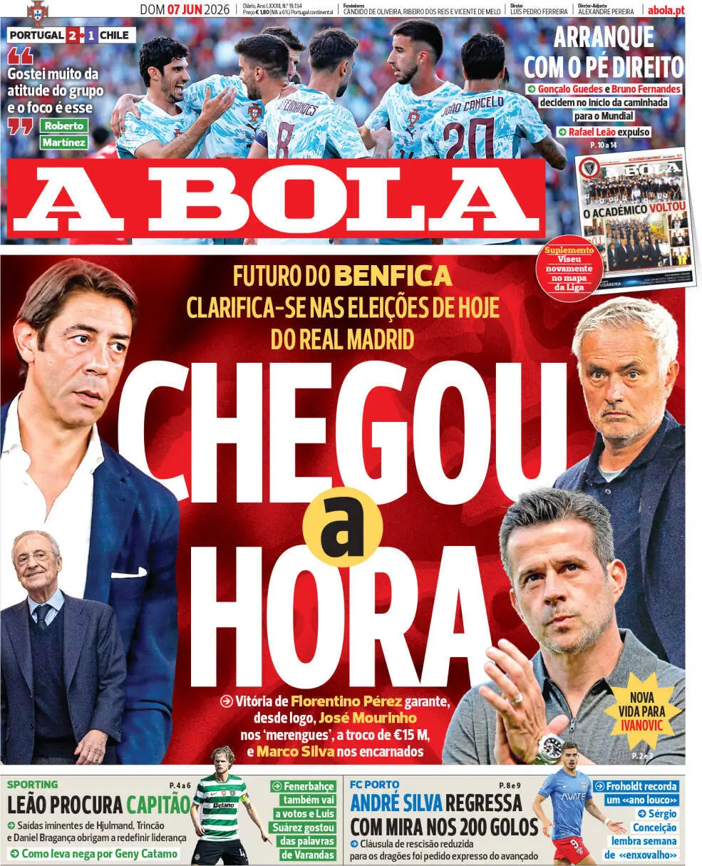 Capa do Jornal “A Bola” – 07/06/2026