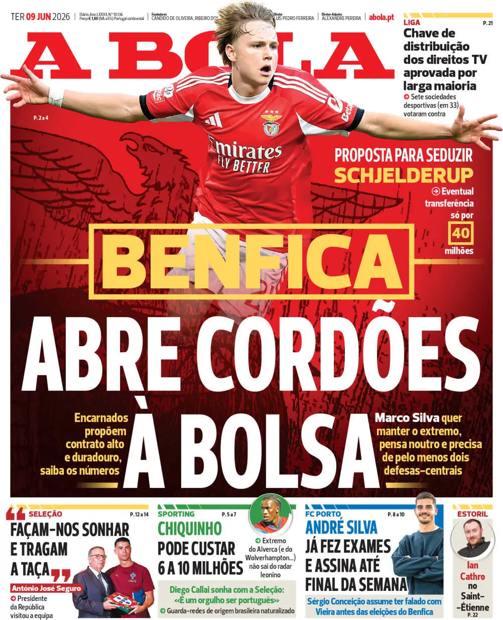 Capa do Jornal “A Bola” – 09/06/2026