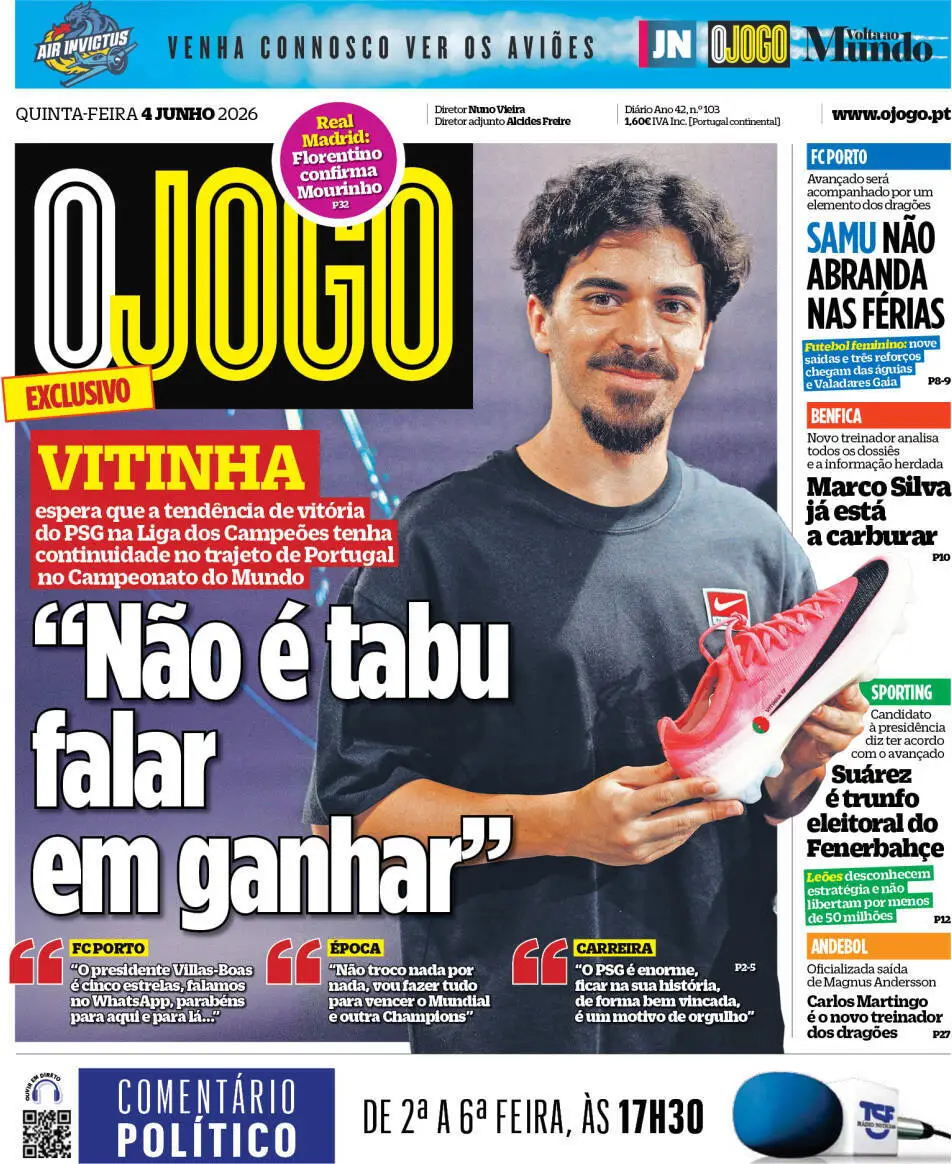 Capa do Jornal “O Jogo” – 04/06/2026