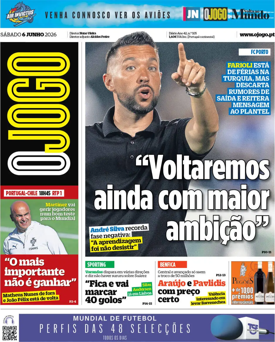 Capa do Jornal “O Jogo” – 06/06/2026