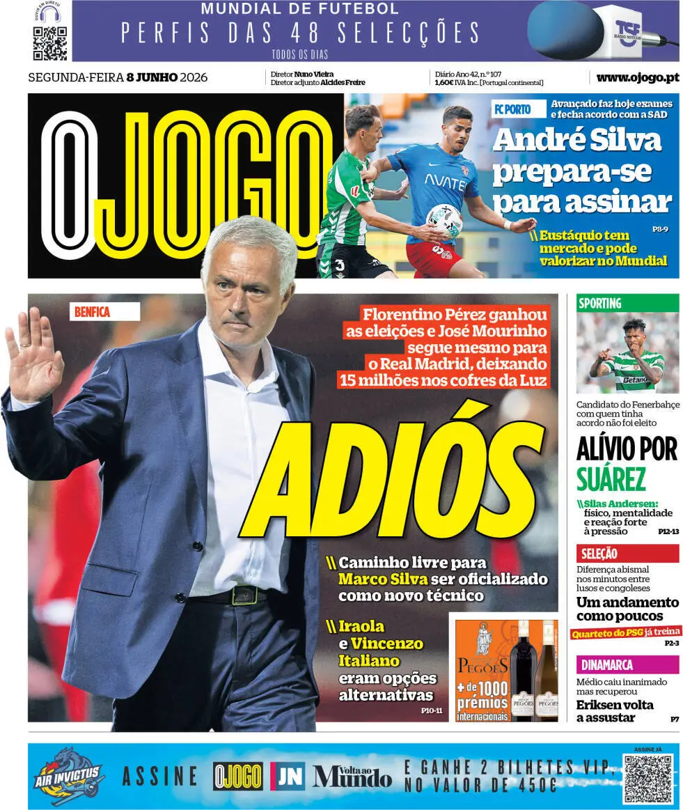 Capa do Jornal “O Jogo” – 08/06/2026