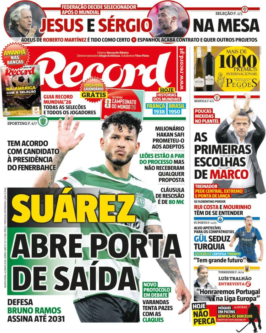 Capa do Jornal “Record” – 04/06/2026