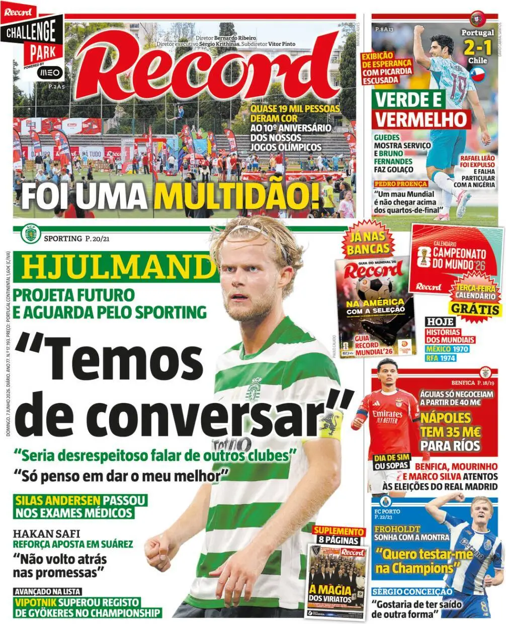 Capa do Jornal “Record” – 07/06/2026