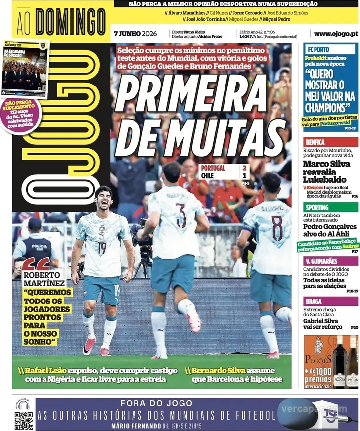 Capa do Jornal “O Jogo” – 07/06/2026