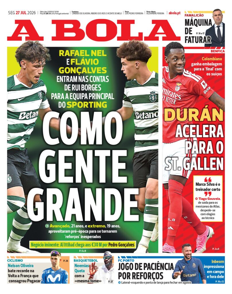 Capa A Bola de 27 Jul 2026 — FC Porto